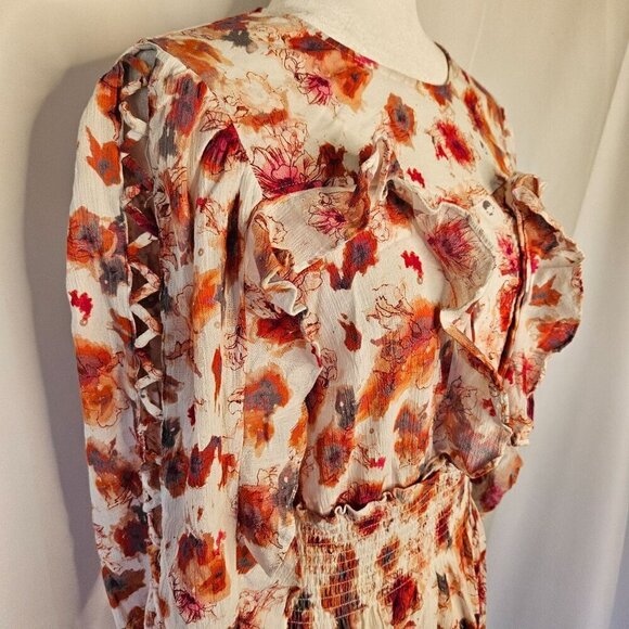 IRO Paris Sz Medium Showoff Smocked Cottagecore Boho Feminine Mini Orange Dress - Picture 9 of 15